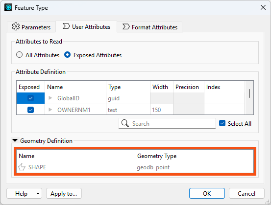 Reader feature type geometry definition
